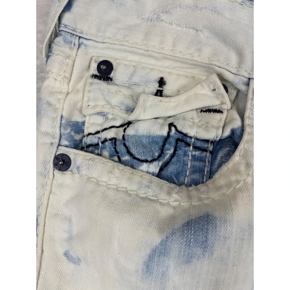 True Religion Mens 34x34 Jeans Skinny Distressed Cloudy Sky Blue Acid Wash Denim